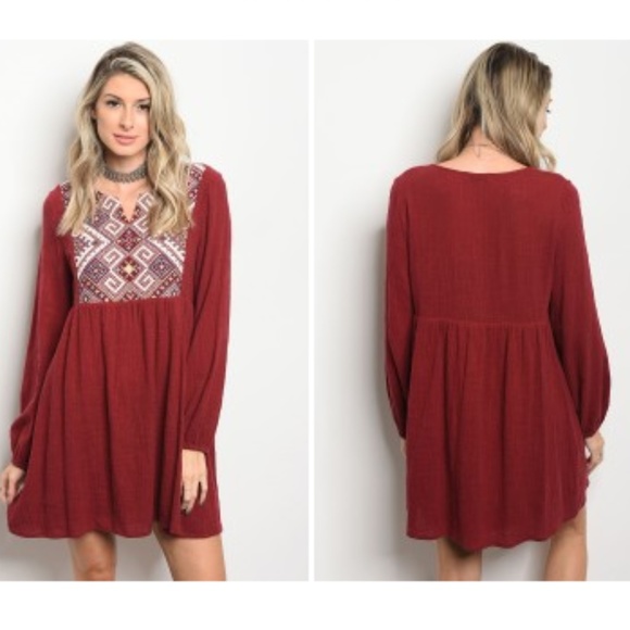 1 LEFT SZ SMALL !! Wine Tribal Skater Shift Dress - Picture 2 of 3